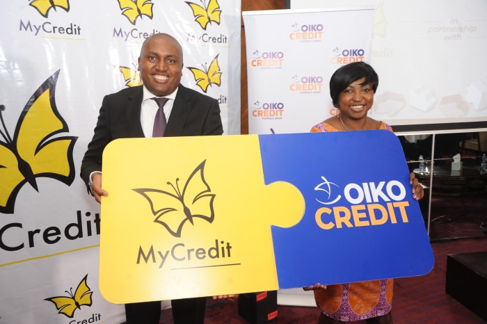 Wangaruro Mbira, MyCredit-Geschäftsführer und Caroline Mulwa, Oikocredit-Regionaldirektorin für Afrika